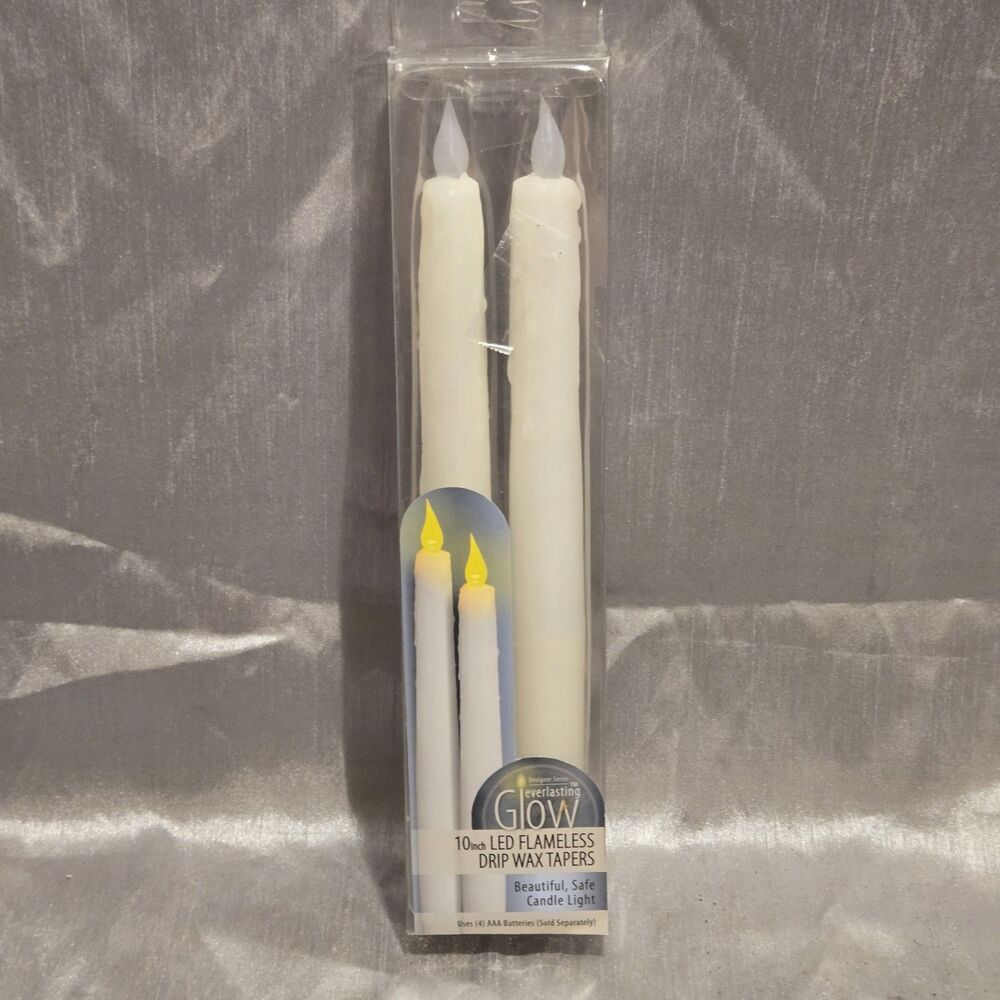 10 In. LED Flameless English Gardens Drip Wax Taper Candles - Everlasting Glow